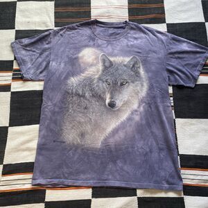 The Mountain Wolf & Moon Graphic Tie Dye Tee Shirt. Large. Hippie Boho. Cotton.